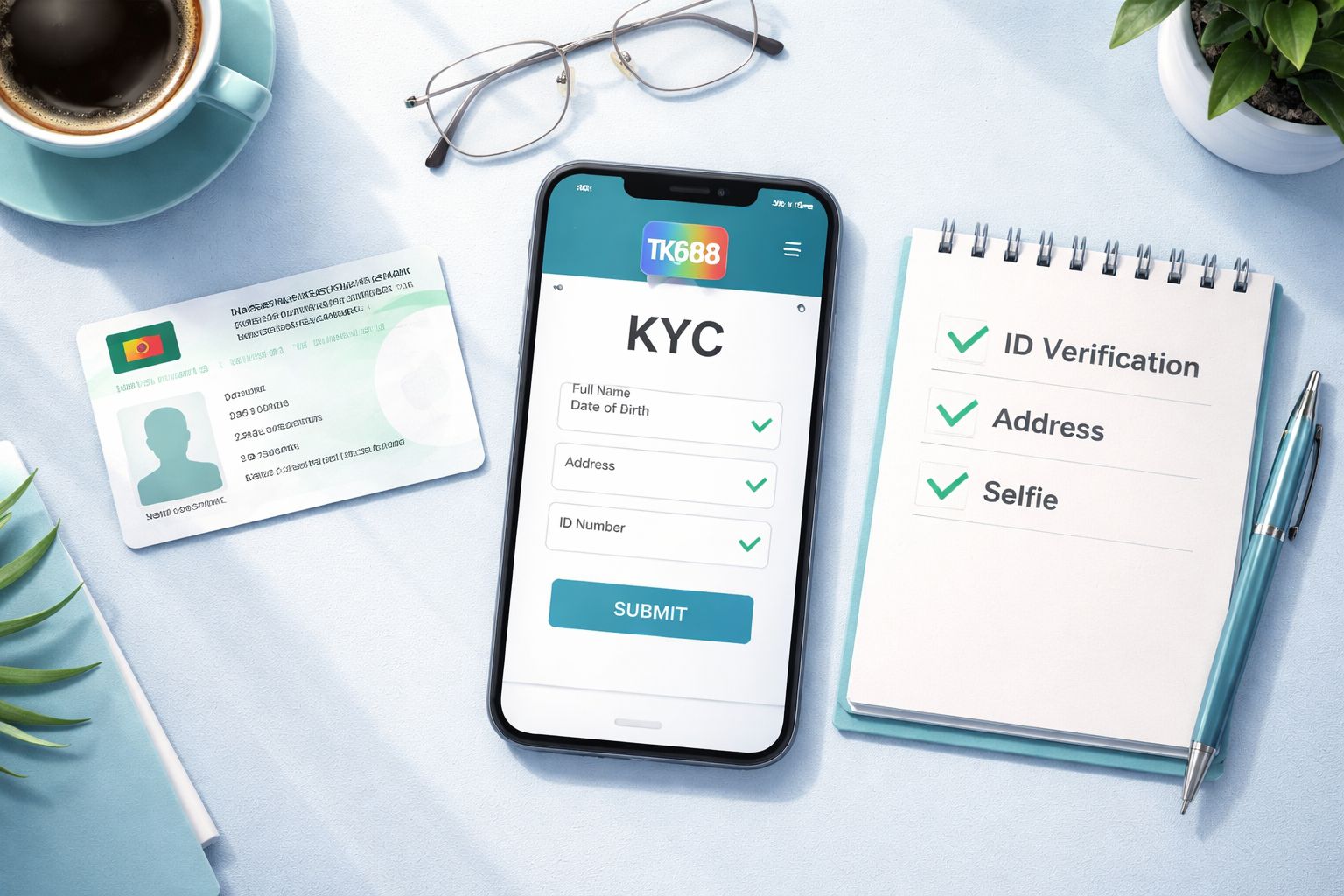 TK688 verification checklist showing NID card, selfie, and personal details form